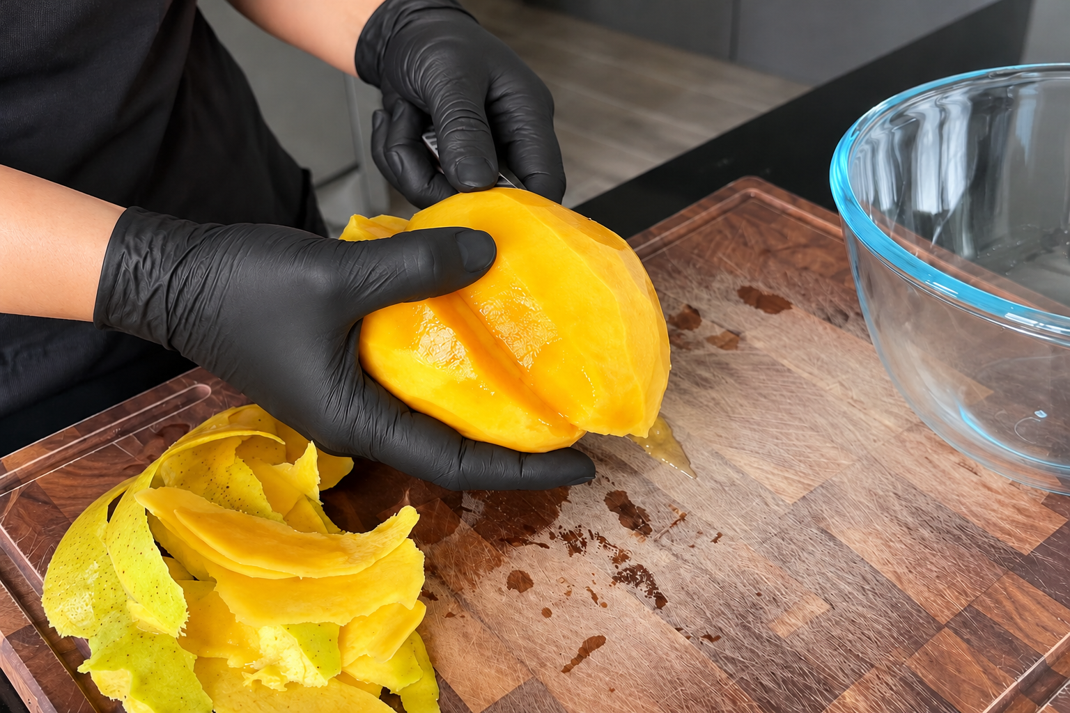 Peeling the fresh mango